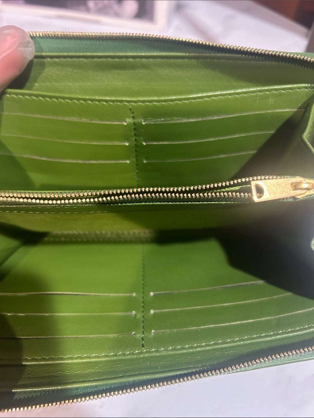 Celine Two-Tone Green and Brown Leather Zip Wallet - Picture 5 of 7